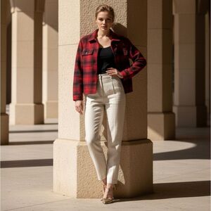 J. Jill Red and Black Plaid Utility Jacket
